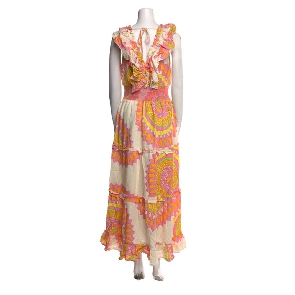 NWT Love the Label Boho Maxi Dress Linen Blend Ruffle Tiered Size L - Picture 6 of 13